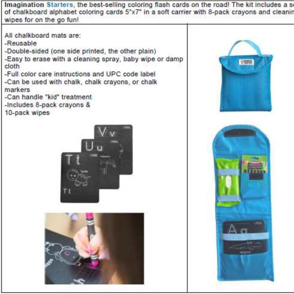 NEW! Imagination Starters Travel Set with Write-On Flash Cards, Crayons & Wipes